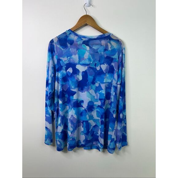 LOGO by Lori Goldstein Women’s Top 1X Blue Sheer Button Front Blouse Long Sleeve - Picture 9 of 12